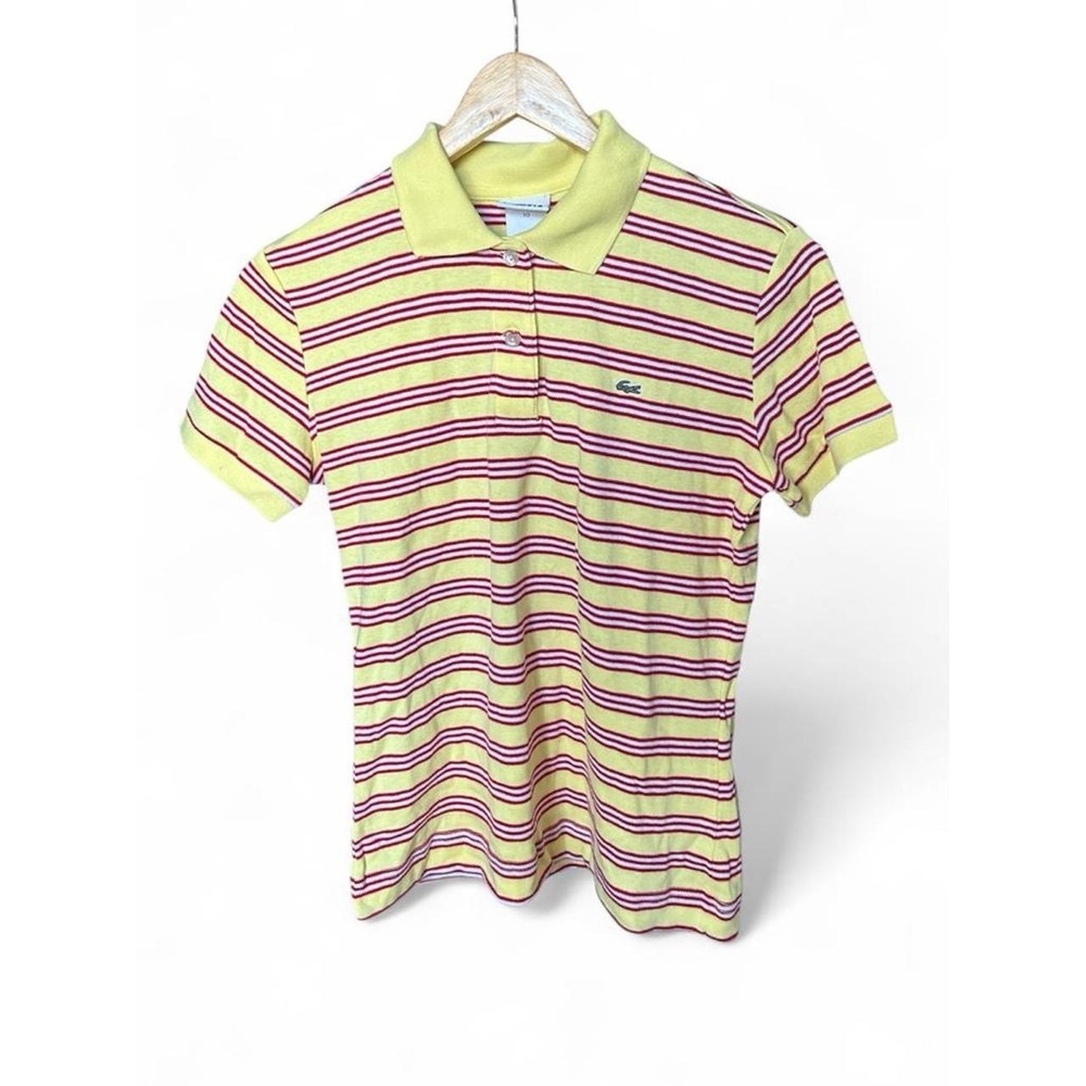 Polo Shirt Lacoste Butter Yellow Red Candy Stripe Cotton Country Club Tennis NWT